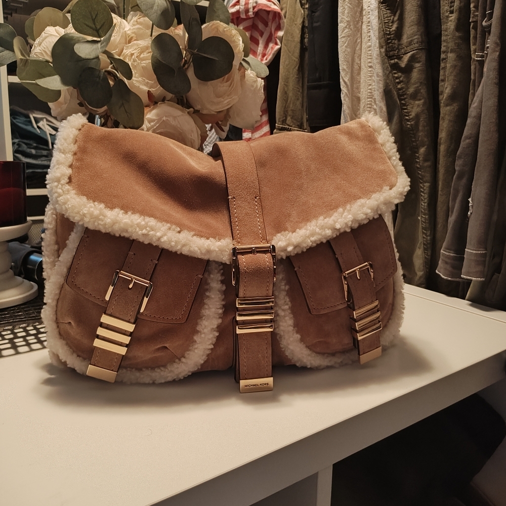 Darrington Large Suede And Shearling Messenger Bag